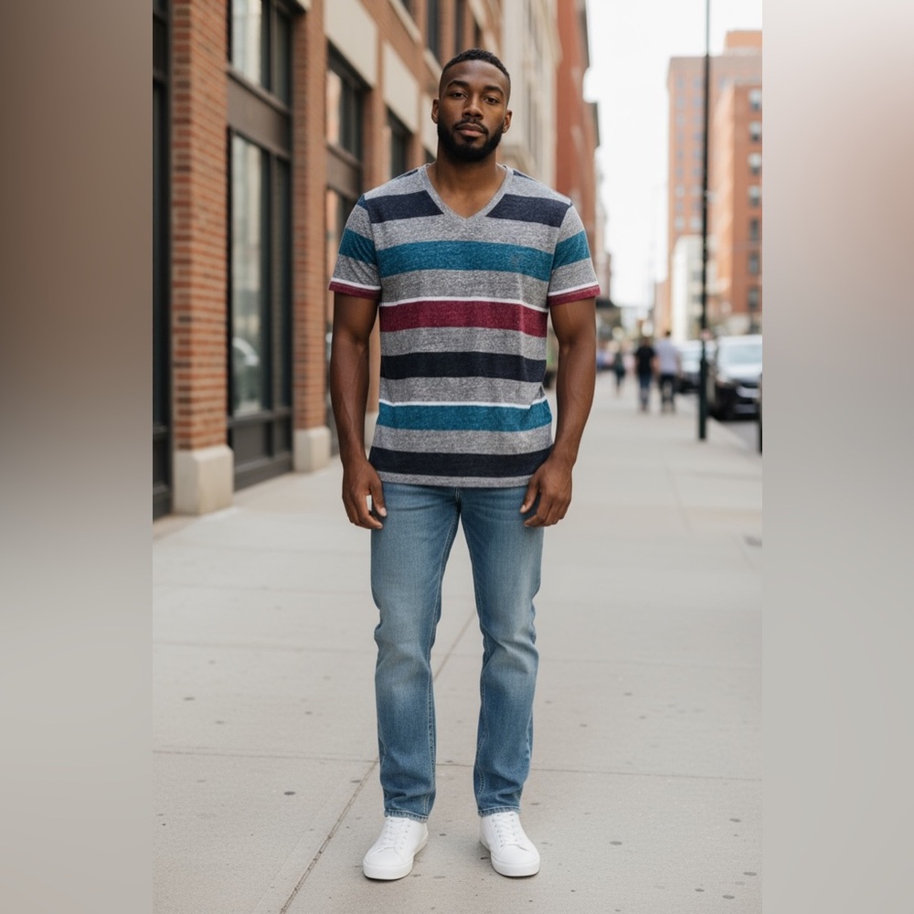 American Eagle Striped V-Neck T-Shirt